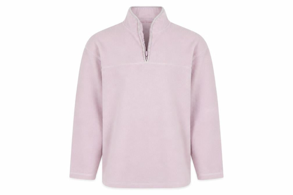 Front view of Bonmarché men’s pink henley jumper, size S