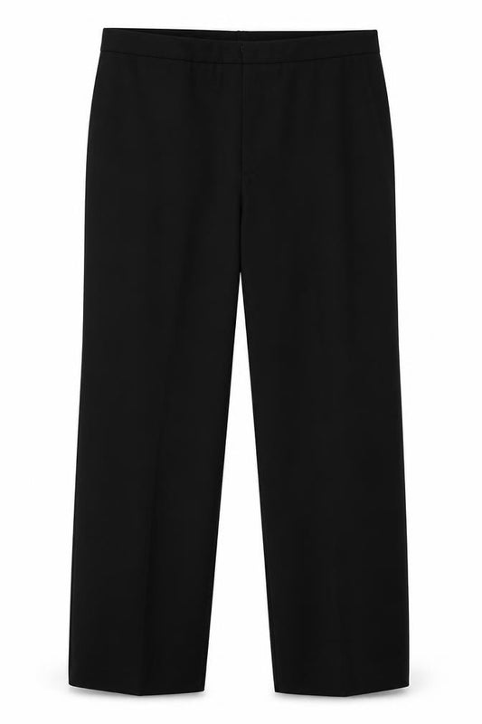 Front view of ESCADA men’s black trousers, size 36, in, 24-inch leg