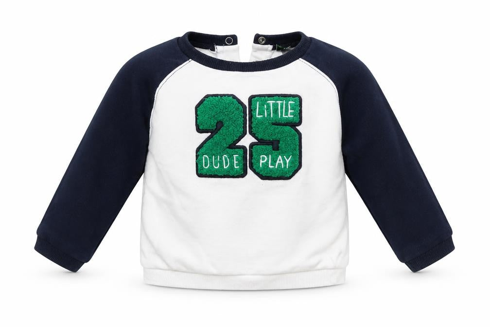 Front view of Kiabi boys’ white jumper, size 18-24, months