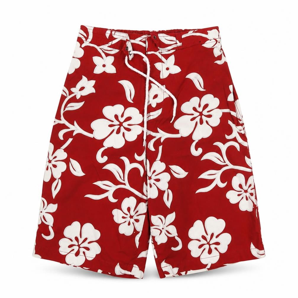 Front view of George boys’ red floral bermuda shorts, size S