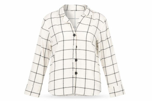 Front view of New Look women’s white plaid basic button-up, size UK 6