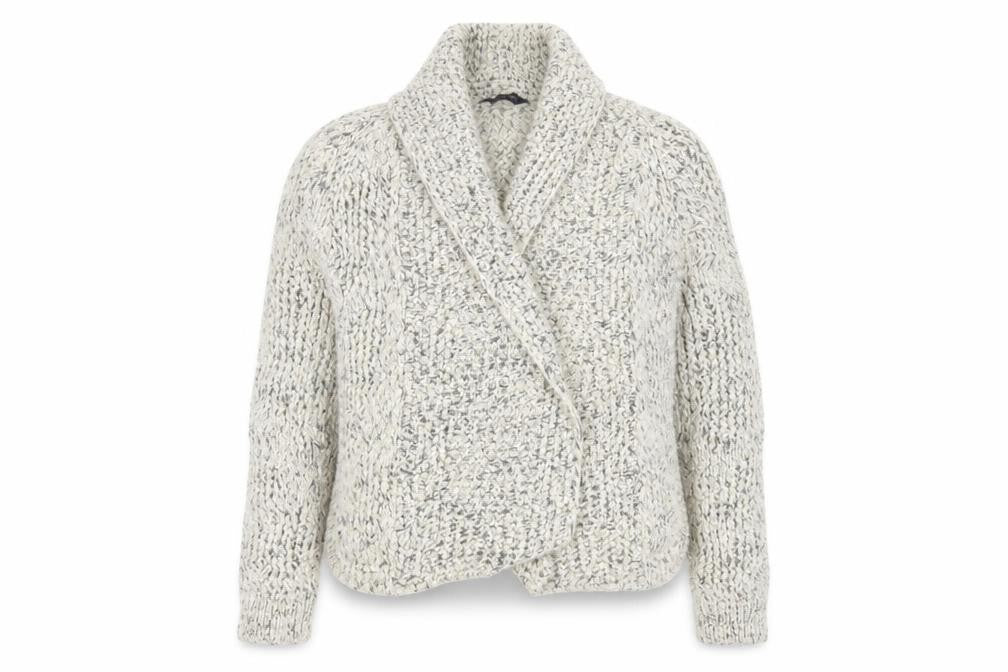 Front view of Marks & Spencer women’s white jacket coatigan, size UK 12