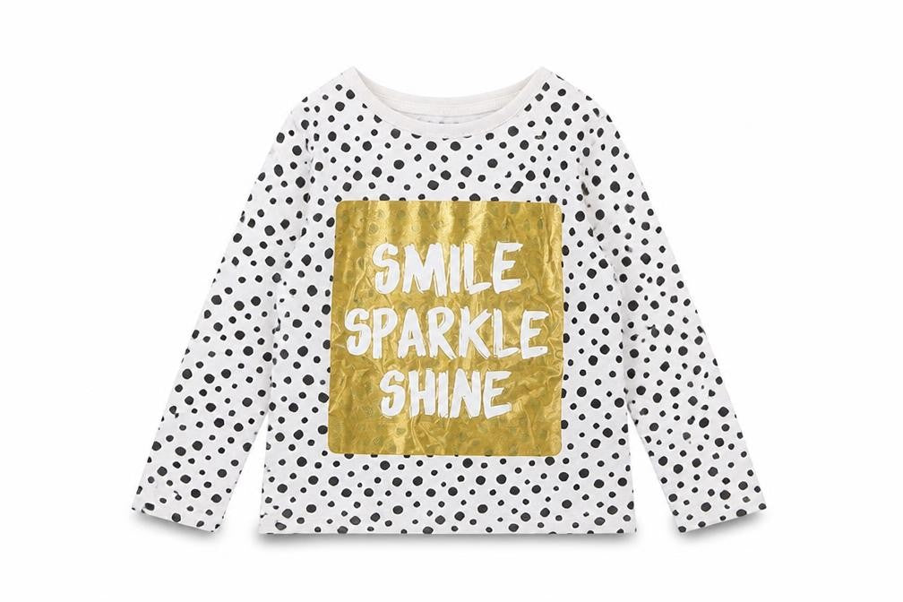 Front view of Primark girls’ white polka dot basic t-shirt, size 2-3, years