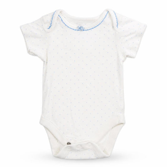 Front view of Marks & Spencer Baby White Polka Dot Leotard One-Piece, size 0-3, Months