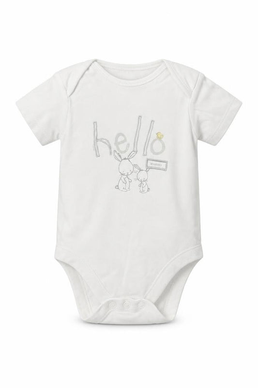 Front view of George Baby White Leotard One-Piece, size 3-6, Months - Hello, Bunny