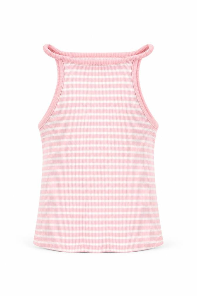 Front view of F&F boys’ pink striped basic tank, size 4-5, years