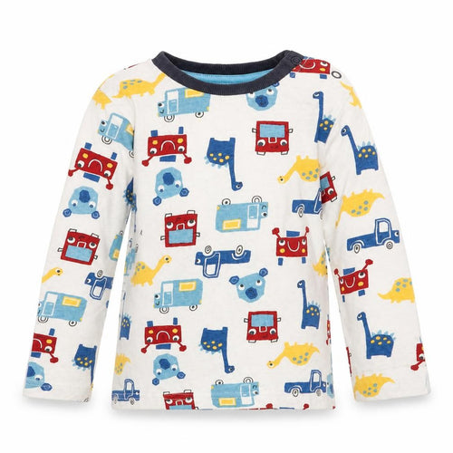 Nutmeg Baby White Solid   Pyjama Top Size 18-24 Months  - Dinosaurs & Cars