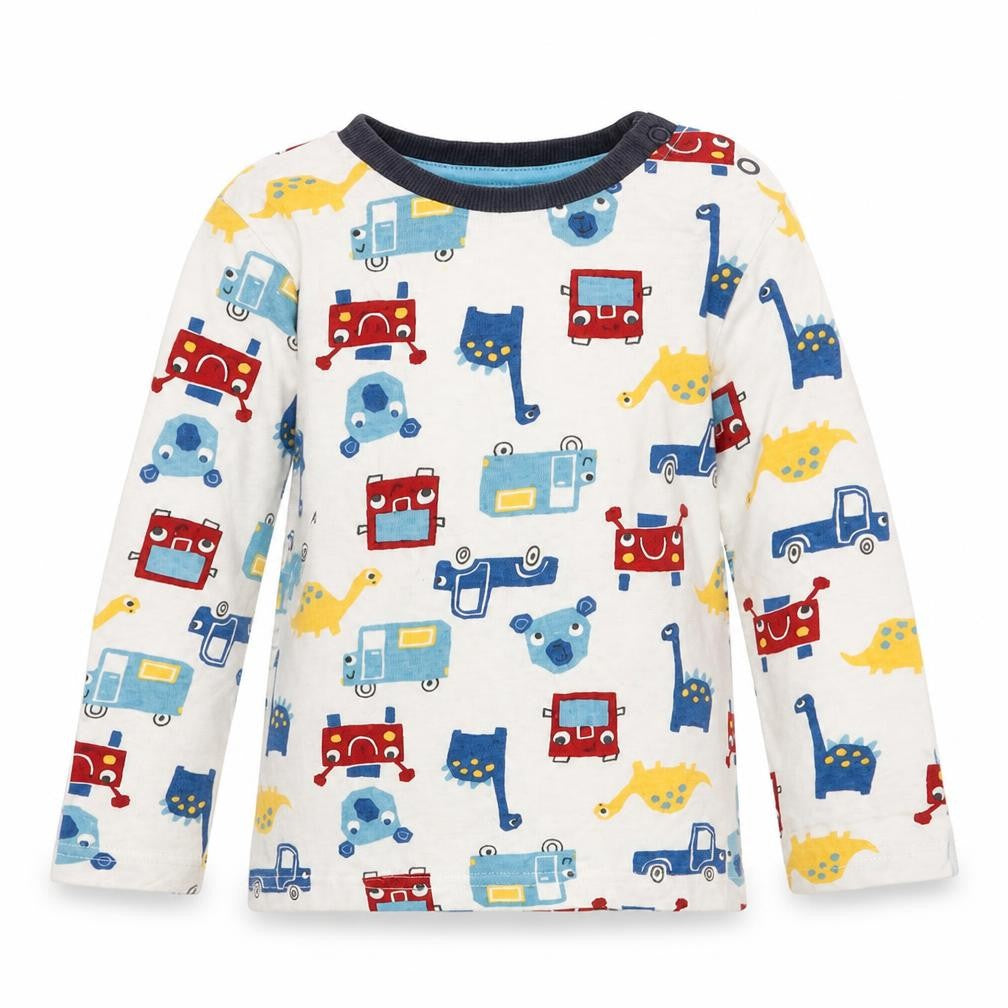 Nutmeg Baby White Solid   Pyjama Top Size 18-24 Months  - Dinosaurs & Cars