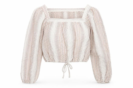 Front view of Primark women’s multicoloured striped basic blouse, size UK 14