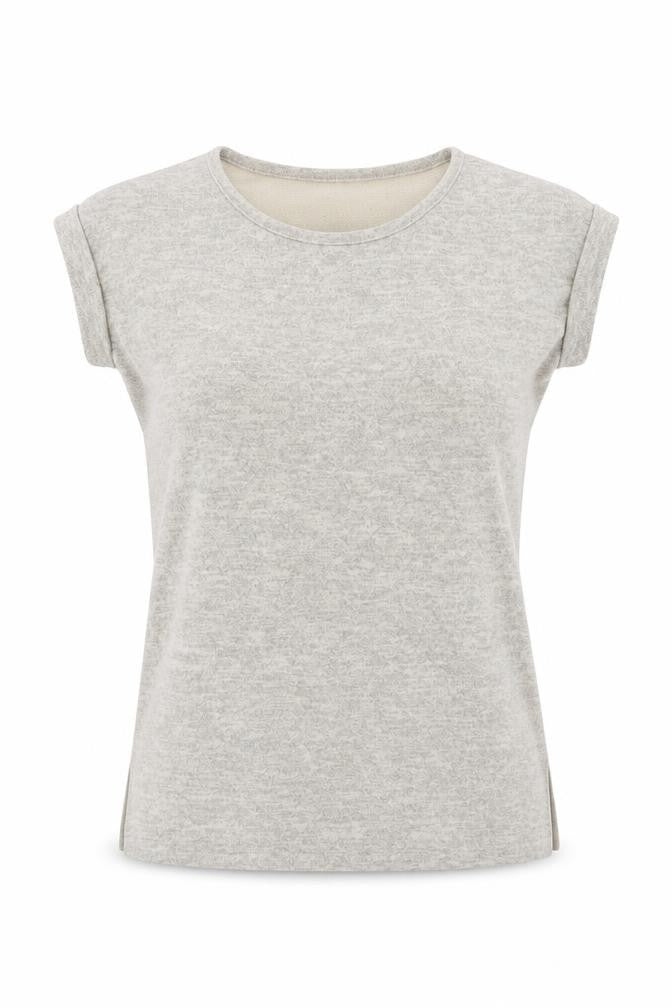 Front view of IZABEL women’s ivory jersey blouse, size UK 8