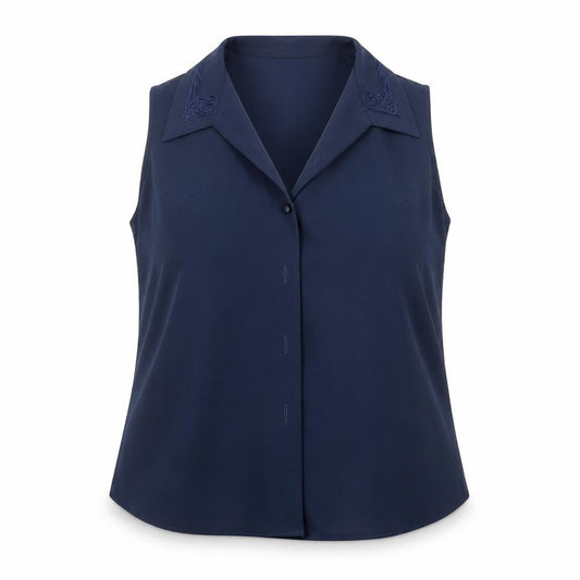Front view of Jamie Oliver women’s blue basic button-up, size UK 14