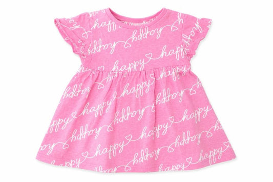 Front view of Studio girls’ pink geometric t-shirt dress, size 12-18, months