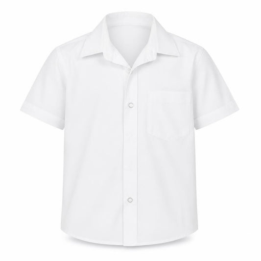 Front view of Lily & Dan boys’ white basic button-up, size 4-5, years