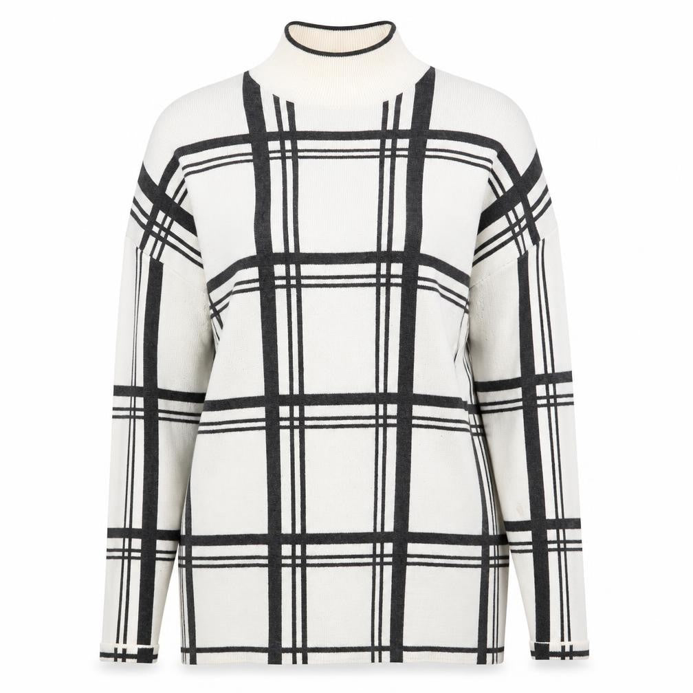 Front view of Topshop women’s white check knit jumper, size UK 12