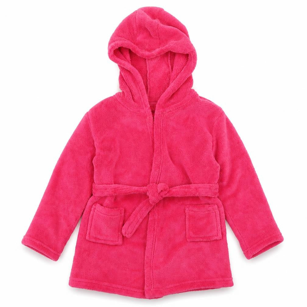 Front view of Matalan girls’ pink solid fleece top robe, size 4-5, years