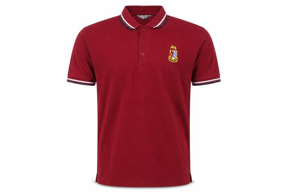 Front view of Unitex men’s red polo, size M