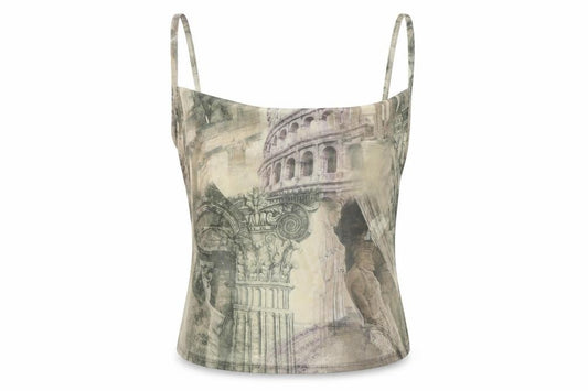 Front view of PRETTYLITTLETHING women’s green geometric basic tank, size UK 14
