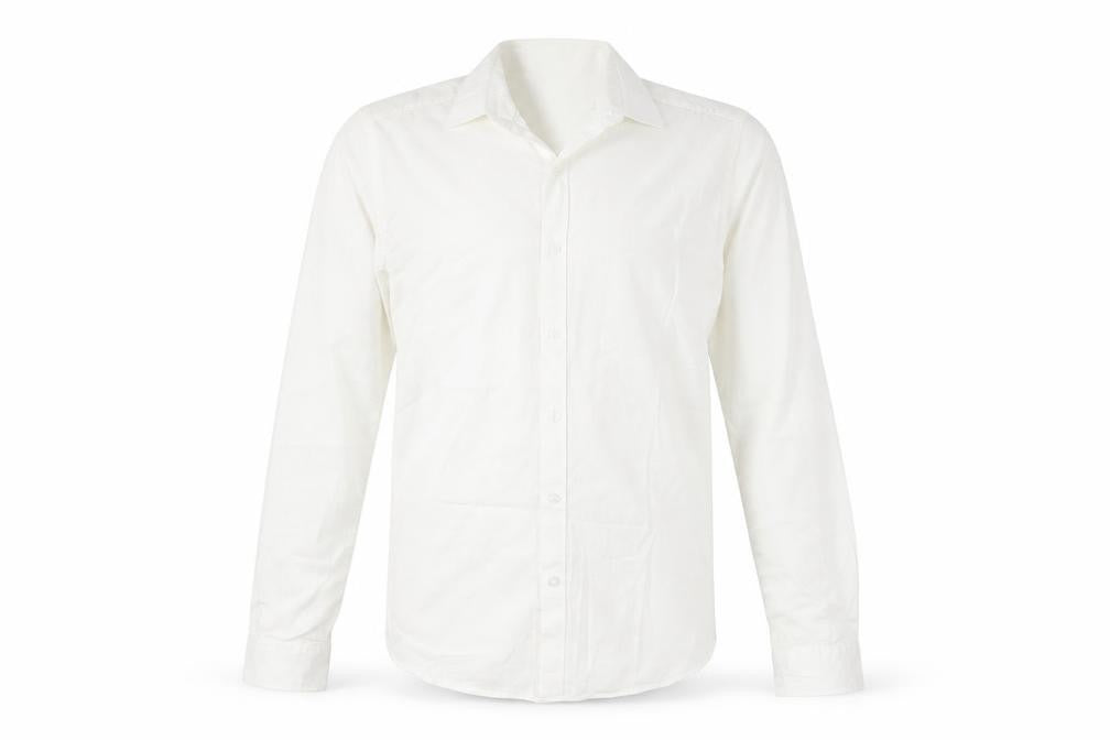 Front view of Lime Haus men’s white button-up, size 14.5