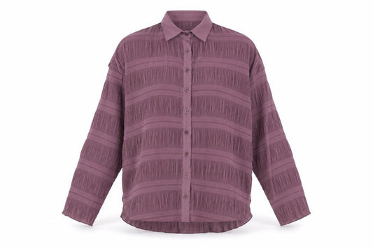 Front view of Club L women’s purple basic button-up, size UK 8