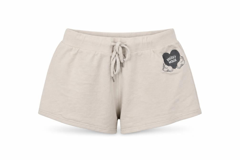 Front view of Disney women’s beige solid jersey top pyjama pants, size UK 6, - mickey mouse