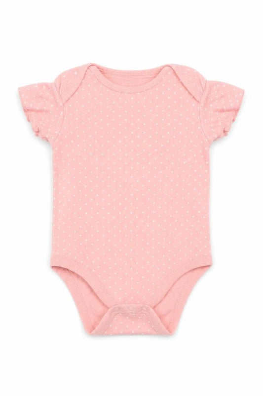 Front view of Next girls’ pink polka dot babygrow one-piece, size 12, months