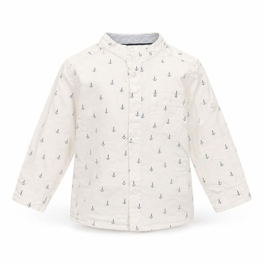 Front view of H&M girls’ white spotted basic button-up, size 12, months