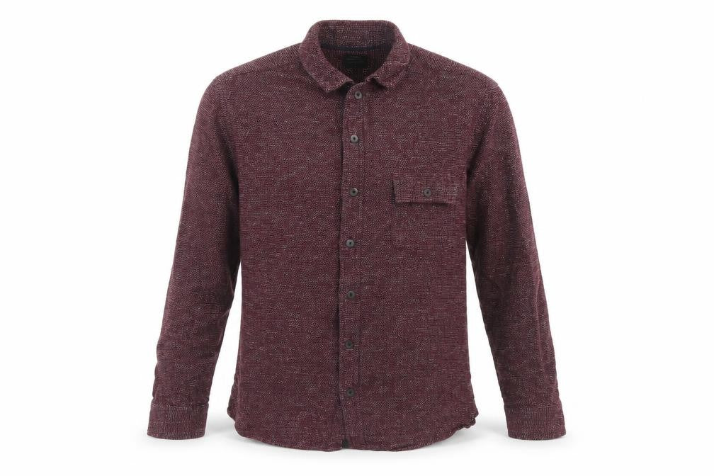 Front view of Authentic men’s purple button-up, size L