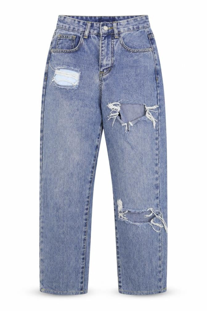 Preworn Girls Blue  Denim Straight Jeans Size L - Distressed