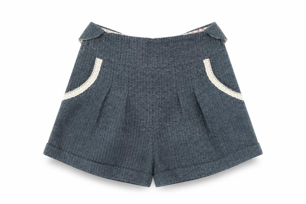 Front view of JDM women’s blue cut-off shorts, size L
