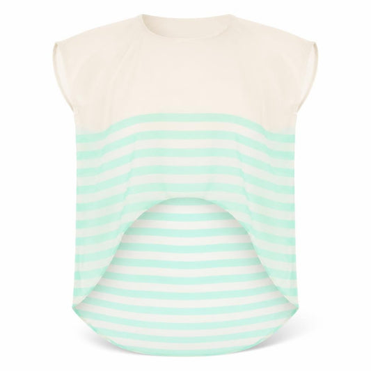 Front view of Primark women’s beige striped basic blouse, size UK 12