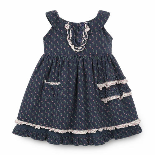 Feu Foney Girls Blue Floral Corduroy Tank Dress  Size 2-3 Years