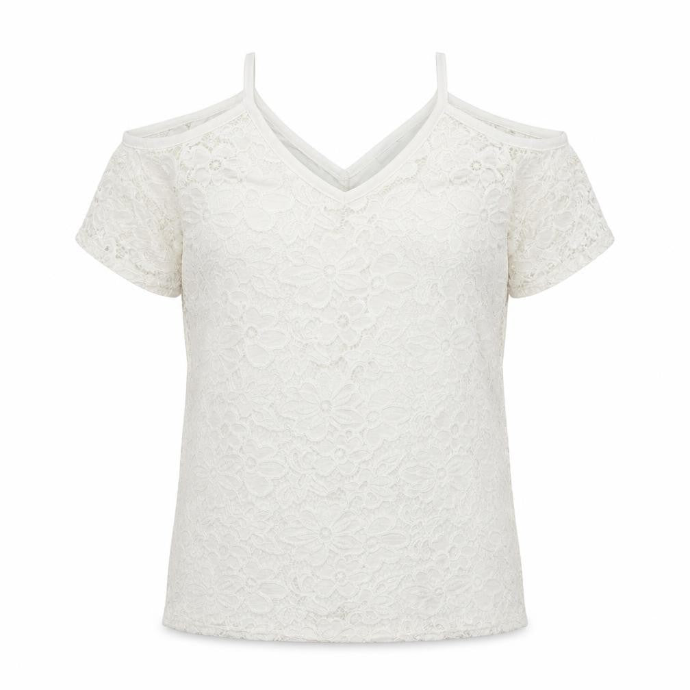 Front view of Very women’s white floral basic t-shirt, size UK 12