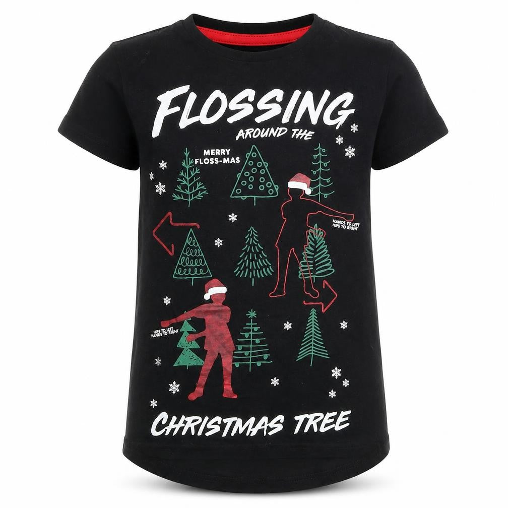 Front view of Primark girls’ black basic t-shirt, size 7-8, years - flossing
