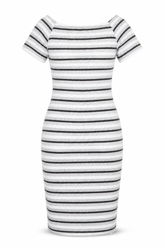 New Look Womens Grey Striped Knit Pencil Dress  Size 10