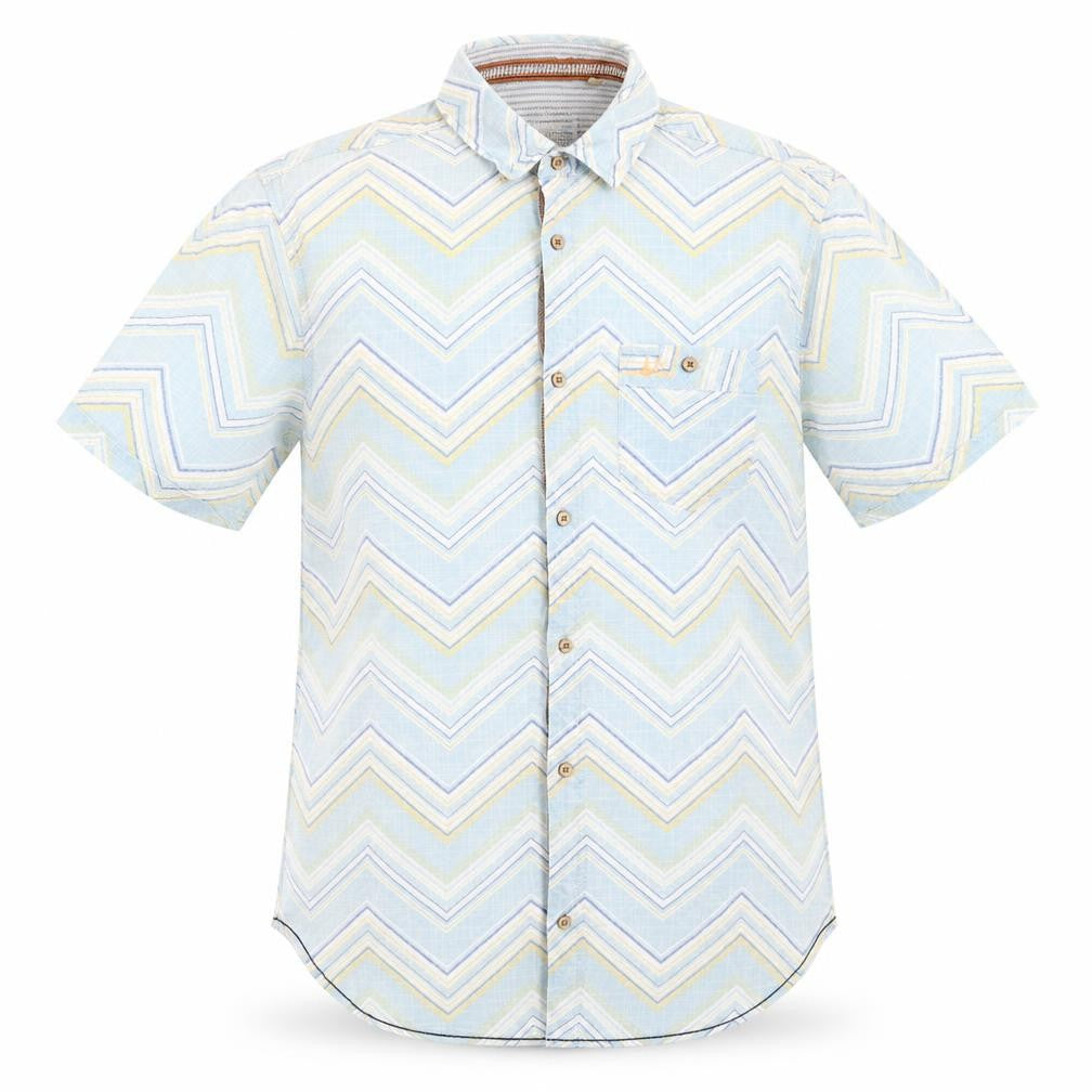 Front view of Debenhams men’s blue button-up, size L
