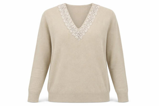 Front view of Classics women’s beige jumper, size UK 12