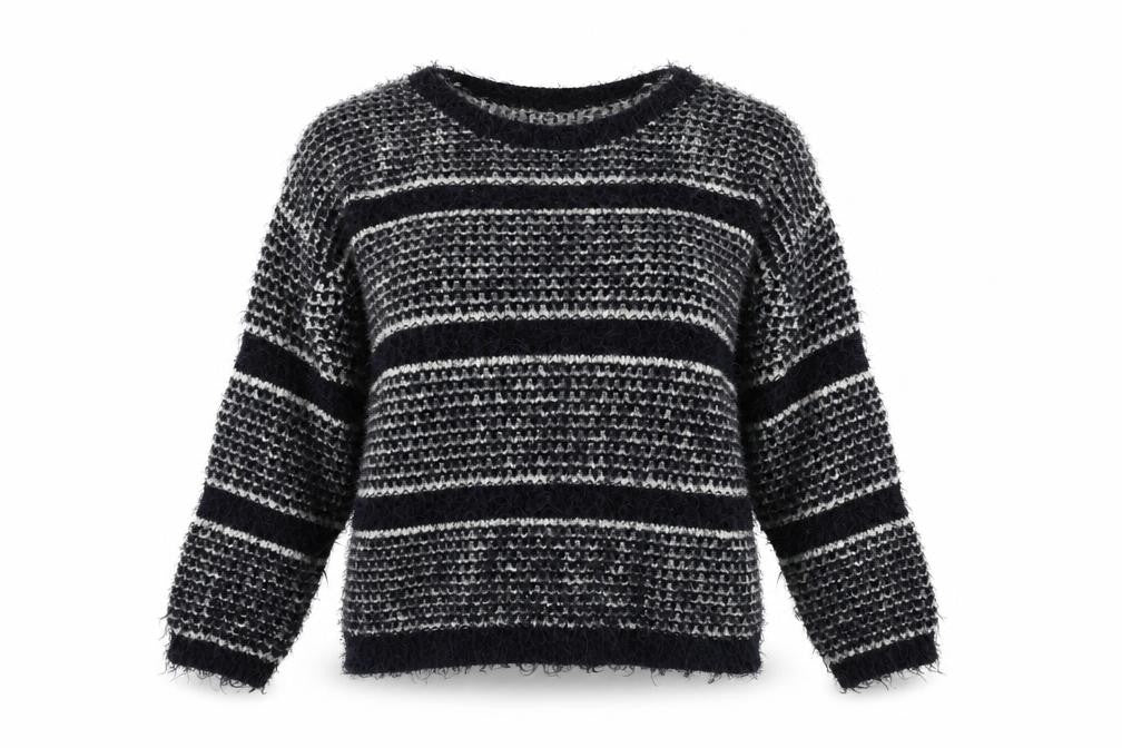 Front view of Tu women’s blue striped jumper, size UK 16