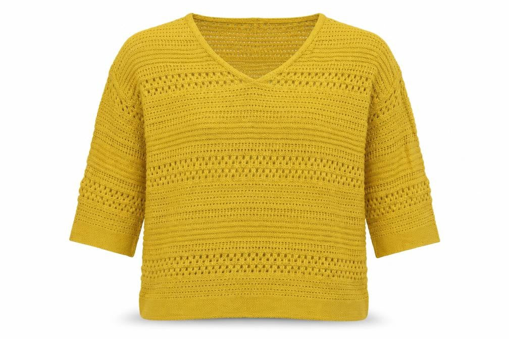 Front view of Papaya women’s yellow jumper, size M
