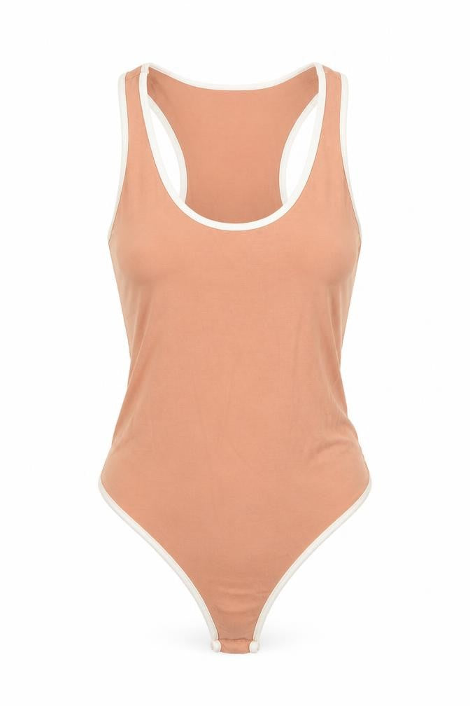 Front view of PRETTYLITTLETHING women’s orange bodysuit one-piece, size S
