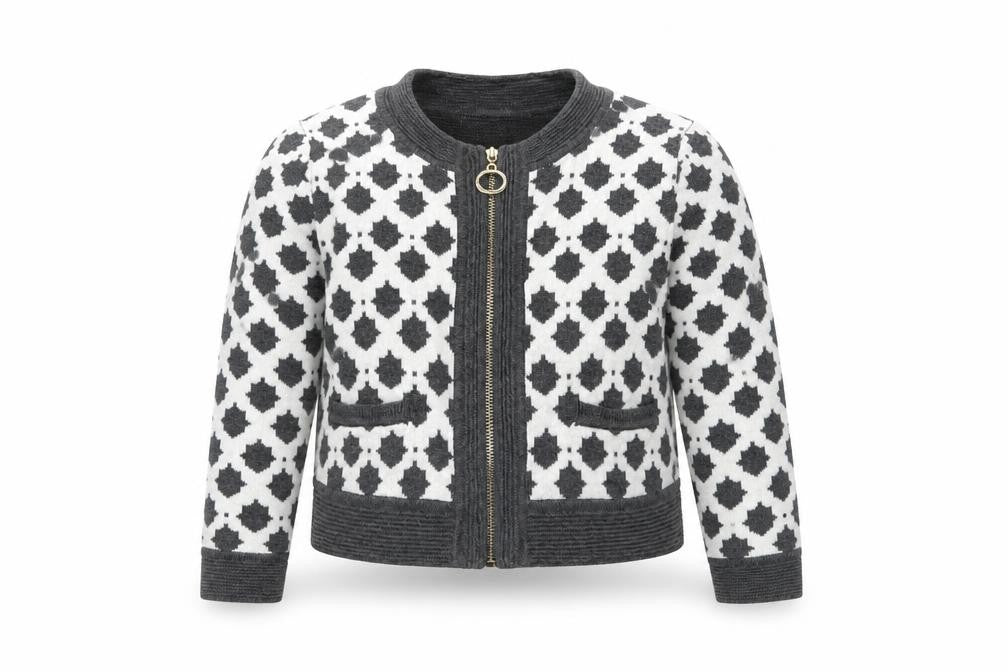 Trish Scully Child Girls White Geometric  Jacket Coatigan Size 4 Years