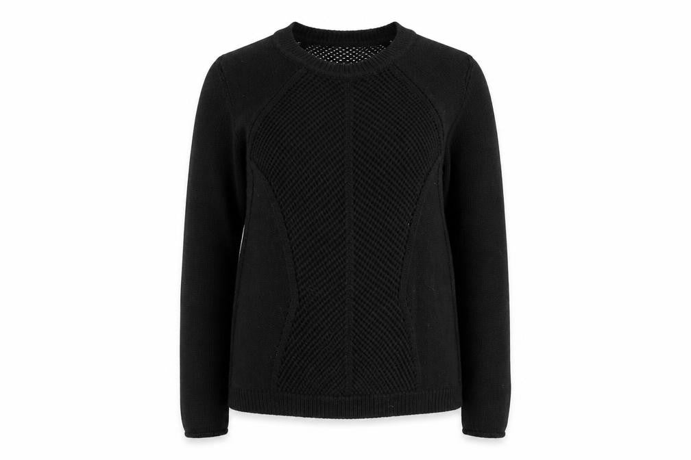 Front view of Sheego women’s black jumper, size UK 14