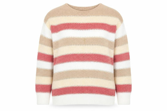 Front view of Peacocks women’s multicoloured striped pullover sweatshirt, size L