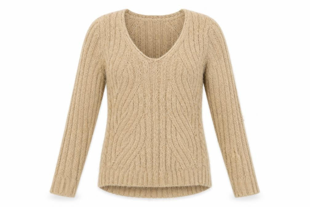 Front view of Marks & Spencer women’s brown striped jumper, size M