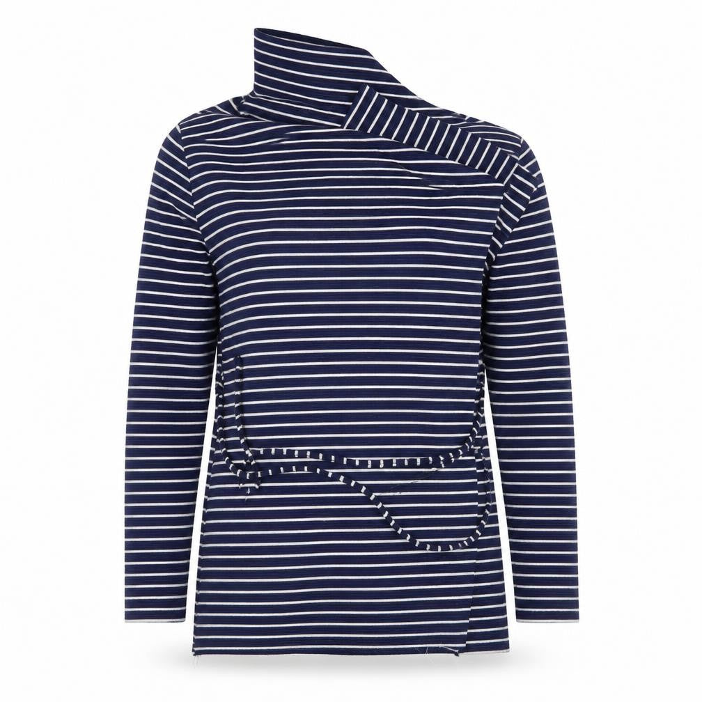Front view of Voulez-Vous women’s multicoloured striped wrap jumper, size XL