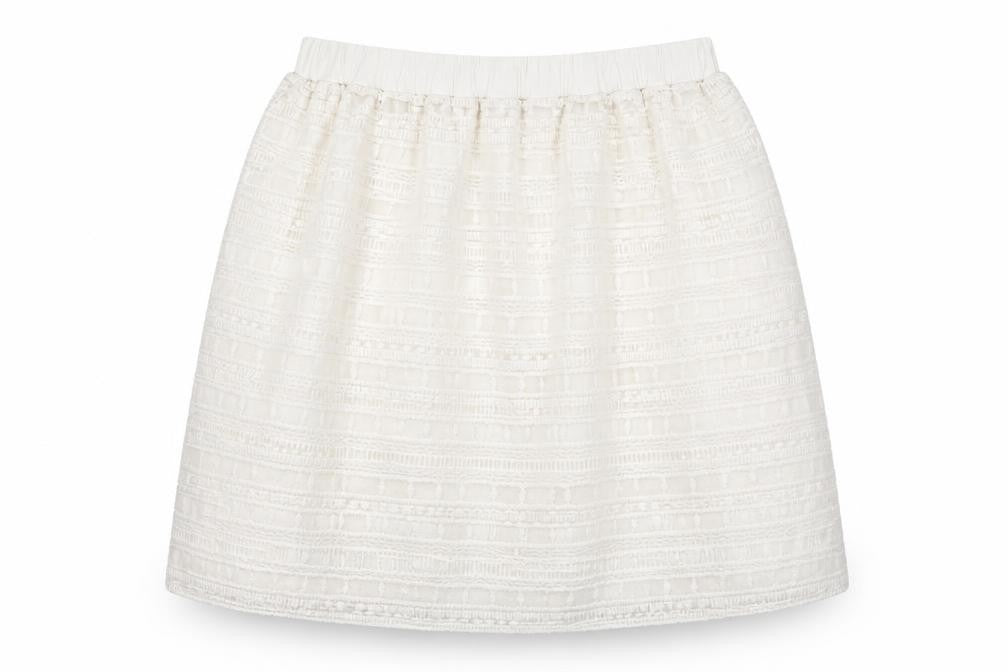 Front view of JCL women’s white a-line skirt, size M