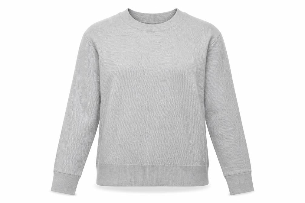 Front view of H&M women’s grey pullover sweatshirt, size S