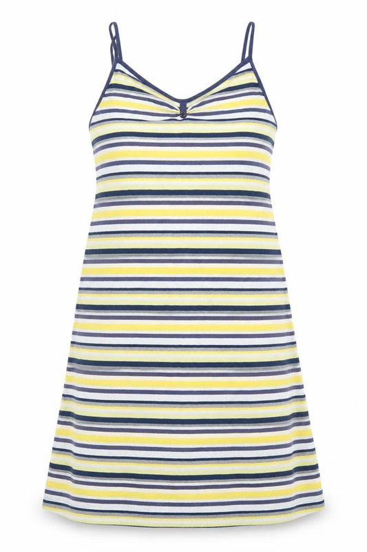 Front view of women’s multicoloured striped a-line, size UK 12