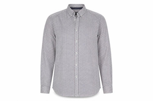 Front view of George women’s blue plaid basic button-up, size UK 16