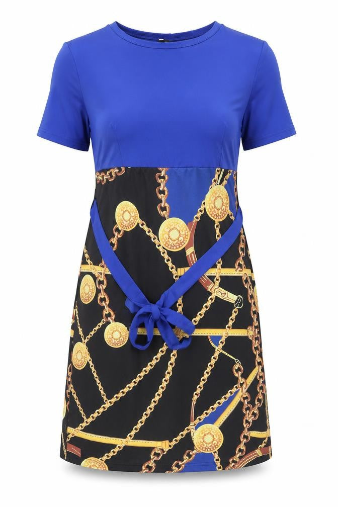 Front view of women’s blue a-line, size UK 36