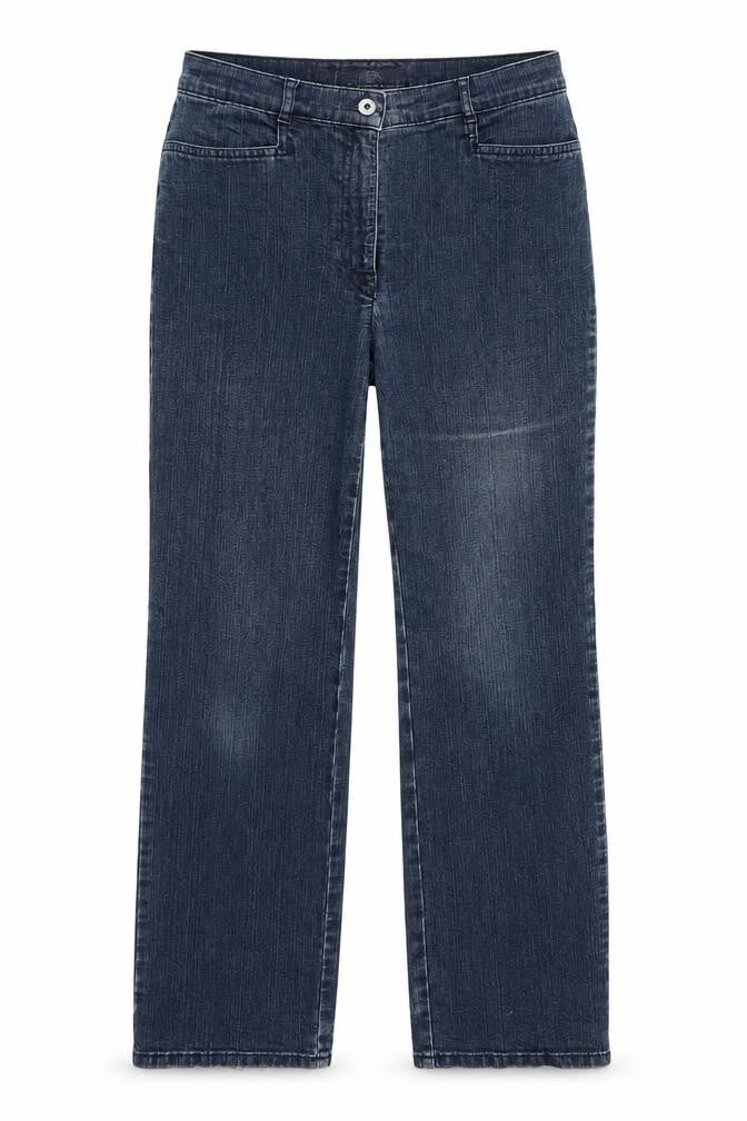 Front view of ZERRES women’s blue straight jeans, size UK 12, 28-inch leg